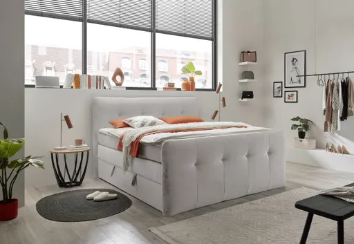 Boxspringbett HOLLIE- Liegefläche ca. 180x200 cm, Stoff, Beige, inkl. Topper