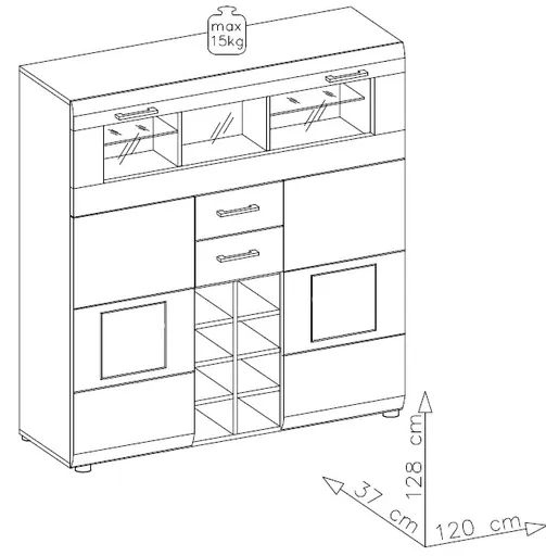 Barschrank - mit Beleuchtung, B ca. 120 cm, Eiche Altholz Nachbildung, Kaschmir
