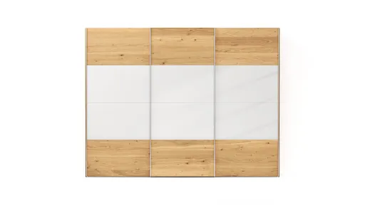 Schwebetürenschrank Colorado - B ca. 307 cm, Eichenfurnier mit Glas weiss
