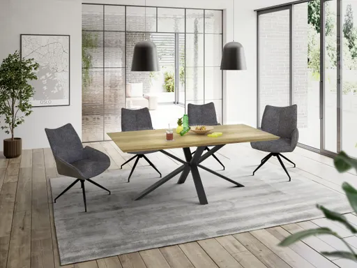 Esstisch - LB ca. 200x100 cm, Eiche massiv geölt, Schweizer Kante, Schwarz