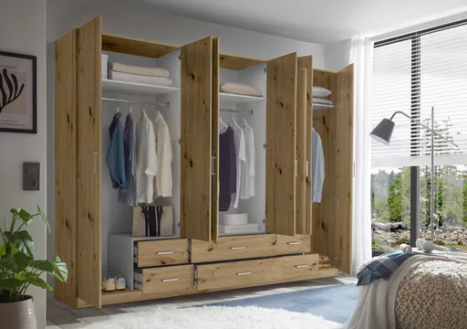 Drehtürenschrank- B ca. 271 cm, Eiche Dekor, Spiegel