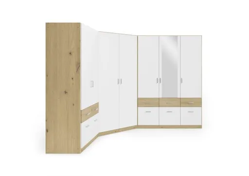 Drehtürenschrank ROYAN- B ca. 117 cm, Eiche Dekor, Weiß