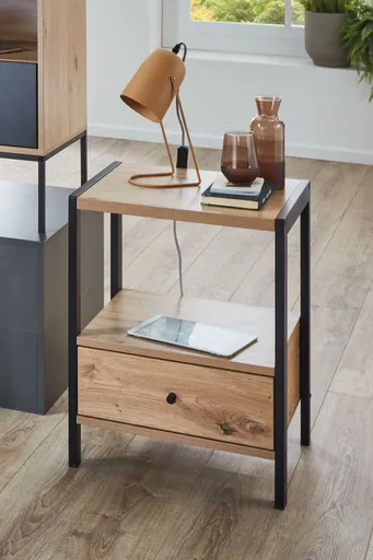 Konsolentisch - B/H/T ca. 48x60x43 cm, Eiche Nachbildung, Schwarz