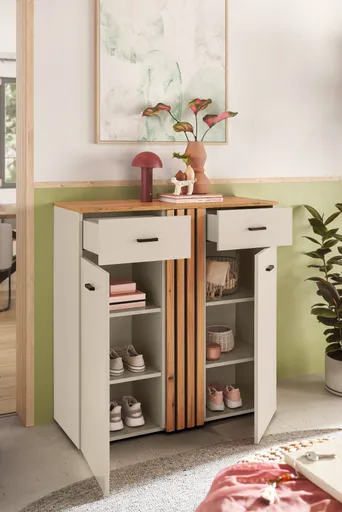 Schuhkommode - B ca. 100 cm, Kaschmir, Evoke Eiche Nachbildung