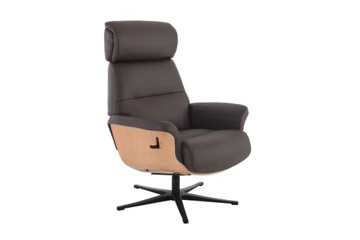 TV-Sessel MOANI mit Hocker - drehbar, Kopfteilverstellung, Leder, Dunkelbraun