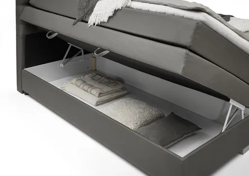 Boxspringbett SANDRIN- Liegefläche ca. 200x200 cm, Stoff, Dunkelgrau, inkl. Stauraum und Fußteil