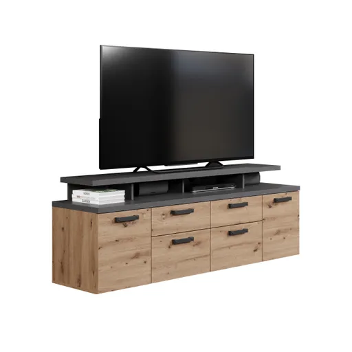 TV-Lowboard- Eiche Dekor, Dunkelgrau