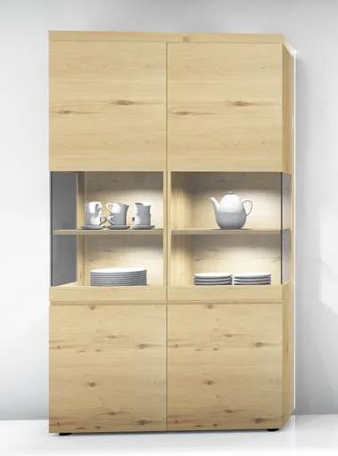 Vitrine - mit Beleuchtung, Wildeiche teilmassiv