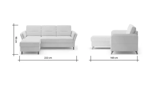 Ecksofa Vayra - Longchair links mit 2,5-Sitzer rechts, Stoff, Offwhite