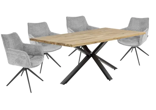 Esstisch - LB ca. 200x100 cm, Eiche massiv geölt, Schweizer Kante, Schwarz