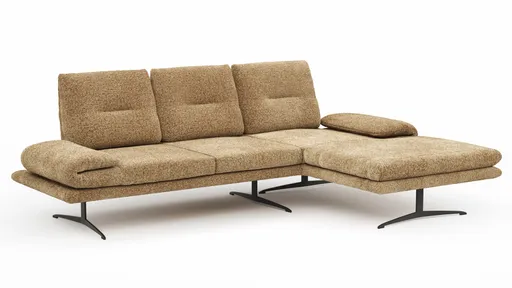Ecksofa Lucero 2.0 - 2-Sitzer mit Longchair rechts inkl. Sitztiefenverstellung, Drehsitz und Sitztiefe verstellbar, Stoff, Cognac