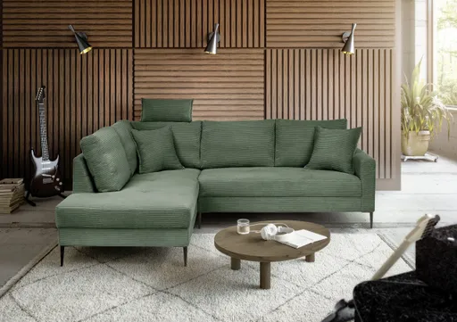 Ecksofa - Ecke links, 3-Sitzer, Stoff, Grün