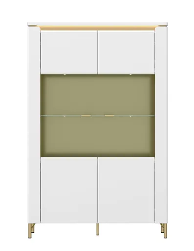Vitrine - mit Beleuchtung, Alpinweiß, Goldfarben, Weiß Hochglanz