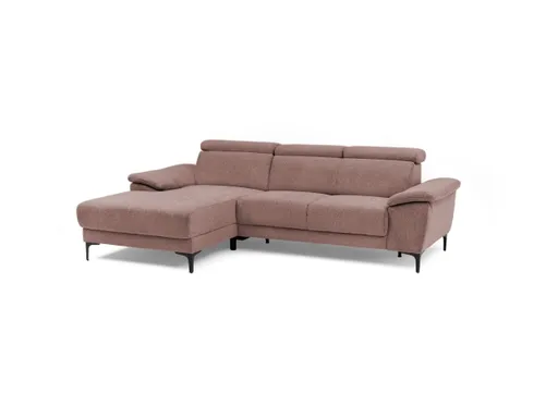 Ecksofa EZRA - Ecke links, 2-Sitzer inkl. Kopfteilverstellungen, Sitzvorzug, Stoff, Koralle