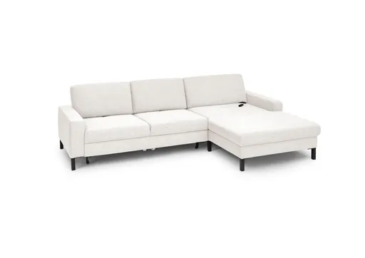 Ecksofa CALM MOVE 2.0 - 2,5-Sitzer mit Longchair rechts, Schlaffunktion, Feincord, Weiß