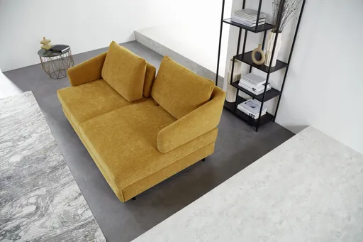 Sofa - 2-Sitzer mit Schlaffunktion, Sitztiefe verstellbar, Stoff, Gelb