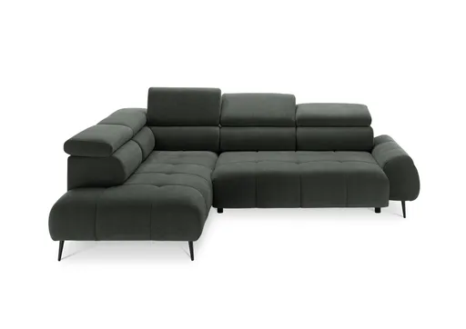 Ecksofa - Ecke links mit 2-Sitzer, Sitzvorzug motorisch, Kopfteil verstellbar, Stoff, Moos