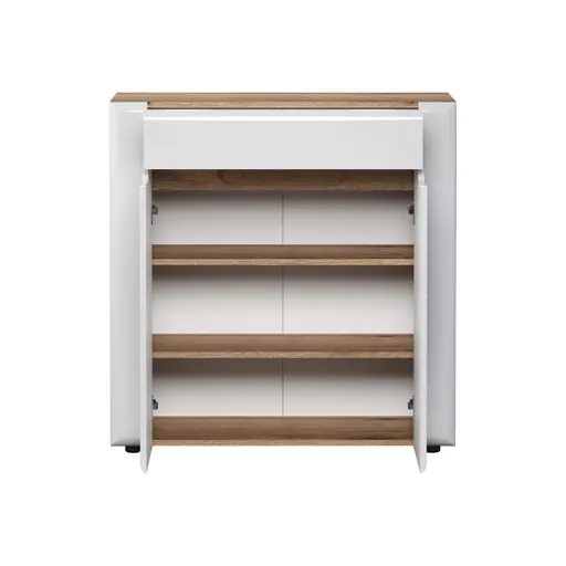 Kommode - B ca. 91 cm, Eiche Evoke Nachbildung, Weiß Hochglanz