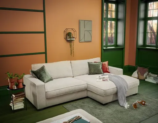 Ecksofa - 2-Sitzer, Ecke rechts, Stoff, Hellgrau