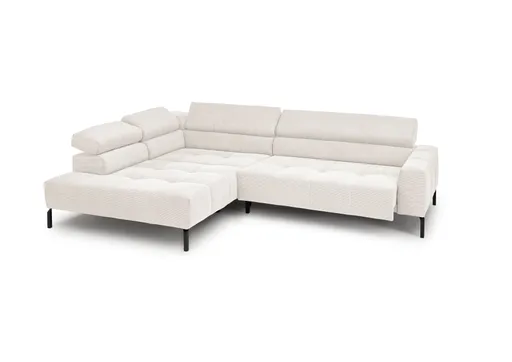 Ecksofa COLLEEN - Ecke links und 2-Sitzer, Sitzvorzug motorisch, Feincord, Weiß