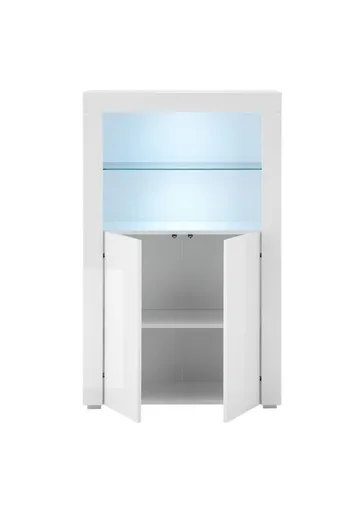 Highboard- Weiß, Weiß, Hochglanz, 