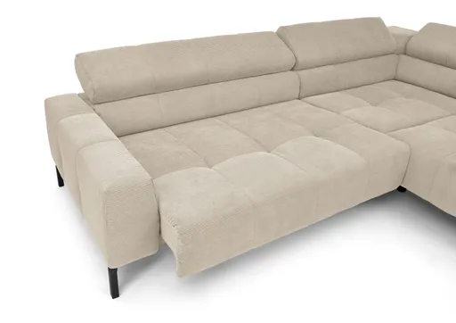 Ecksofa COLLEEN - Ecke links und 2-Sitzer, Sitzvorzug motorisch, Feincord, Sand