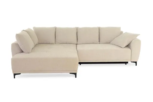 Ecksofa JACEK - 3-Sitzer, Ecke rechts inkl. Schlaffunktion mit Bettkasten, Stoff, Creme