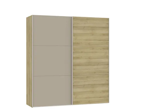 Schwebetürenschrank JOIN IT- B ca. 202 cm., Eiche Dekor, Glas, Braun, Matt