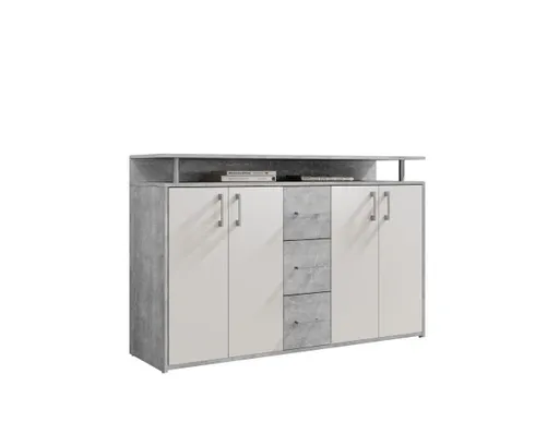 Highboard - B ca. 139 cm, Betonoptik, Weiß