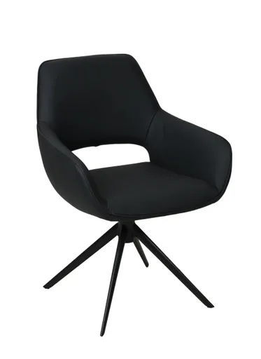 Armlehnstuhl MANOLJA - drehbar, Leder, Schwarz