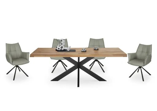 Esstisch - LB ca. 200x100 cm, Wildeiche massiv geölt, Baumkante, Schwarz