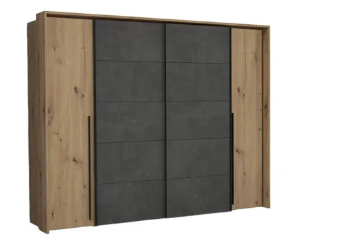 Schwebe-/Drehtürenschrank FAHDA - B. ca. 270 cm, mit Passepartout, Eiche Artisan Dekor, Betonoptik