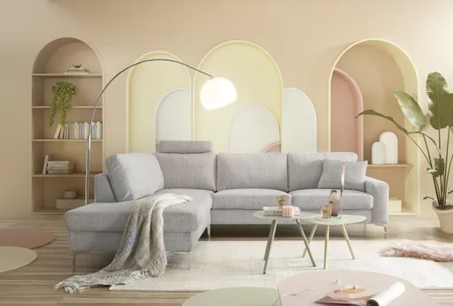 Ecksofa CALM 2.0 - Ecke links mit 2,5-Sitzer, Schlaffunktion mit Bettkasten, Stoff, Silbergrau