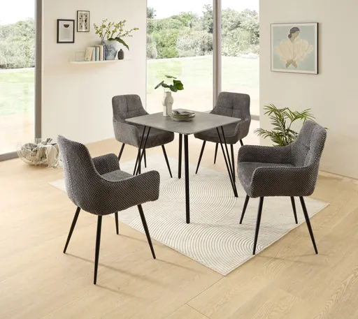 Esstisch - LB ca. 80x80 cm, Betonoptik, Schweizer Kante, Schwarz