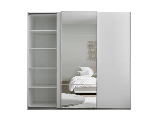 Schwebetürenschrank- B ca. 215 cm, Weiß, Spiegel