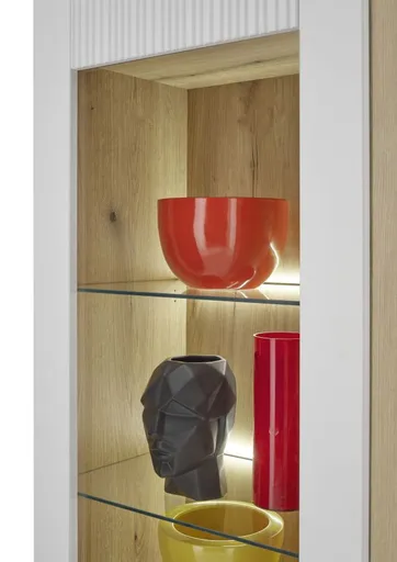 Vitrine- Eiche Dekor, Hellgrau