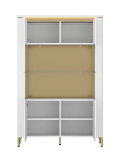 Vitrine - mit Beleuchtung, Alpinweiß, Goldfarben, Weiß Hochglanz