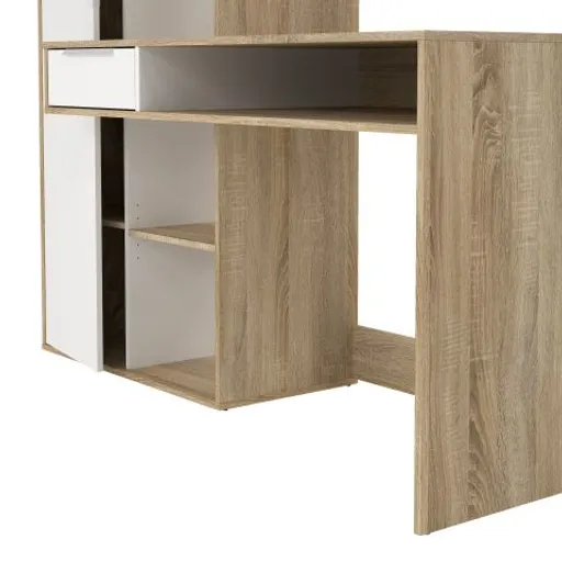 Schreibtisch - LB ca. 163x60 cm, Eiche Struktur Nachbildung, Weiß