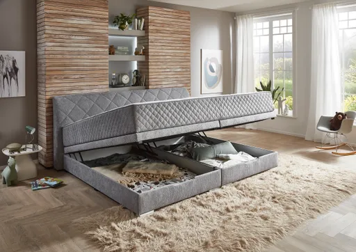 Boxspringbett- Liegefläche ca. 240x200 cm, Stoff, Silber