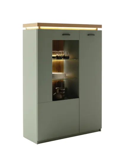 Highboard - mit Beleuchtung, B ca. 98 cm, Salbeigrün, Eiche Evoke Nachbildung