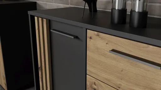 Sideboard FLORISS- Schwarz, Eiche Dekor