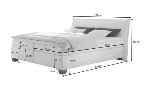  Boxspringbett HADAI- Liegefläche ca. 180x200 cm, Stoff, Creme, inkl. Topper