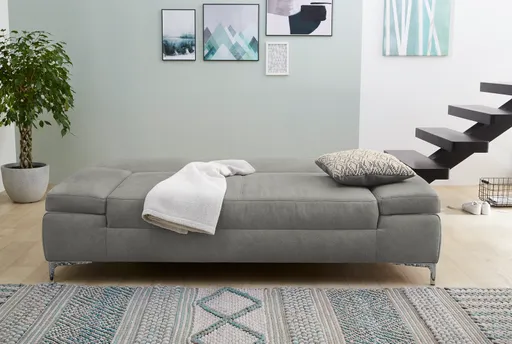 Schlafsofa - 2-Sitzer inkl. Schlaffunktion, Bettkasten und Armteilverstellungen, Stoff grau