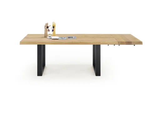 Esstisch - LB ca. 200x100 cm, Wildeiche massiv geölt, Baumkante, Schwarz