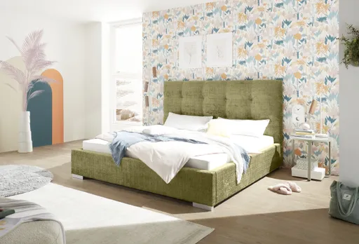  Bettgestell SANDRIN- Liegefläche ca. 180x200 cm, Stoff, Grün, inkl. Lattenrost und Stauraum