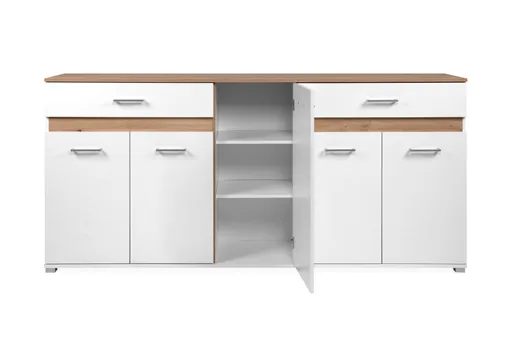 Sideboard- Weiß, Eiche Dekor