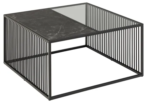 Couchtisch - LB ca. 80x80 cm, Marmoroptik, Schwarz