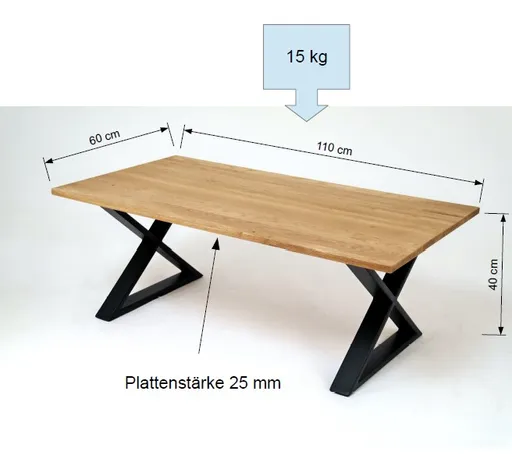 Couchtisch - LB ca. 110x60 cm, Wildeiche massiv geölt, Schwarz
