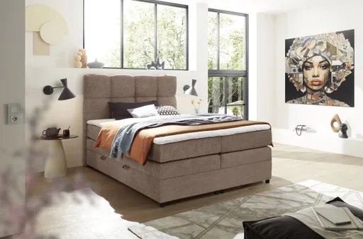 Boxspringbett SANDRIN R- Liegefläche ca. 160x200 cm, Stoff, Rose, inkl. Stauraum	