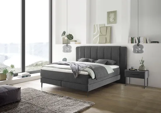 Boxspringbett - Liegefläche ca. 180x200 cm, Stoff, Anthrazit